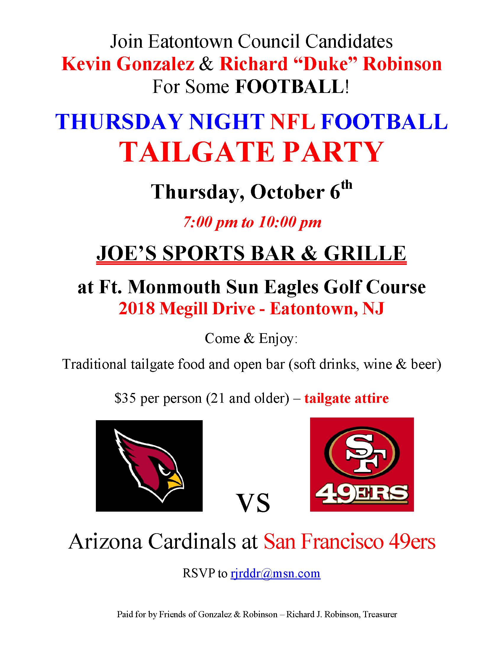 Thursday Night NFL Football Tailgate Party 10/6